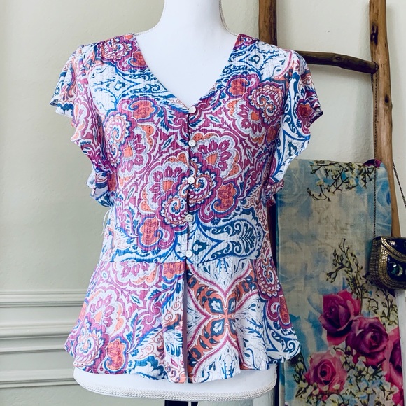 NANETTE LEPORE PINK RUFFLE SLEEVES BLOUSE TOP - Picture 14 of 14